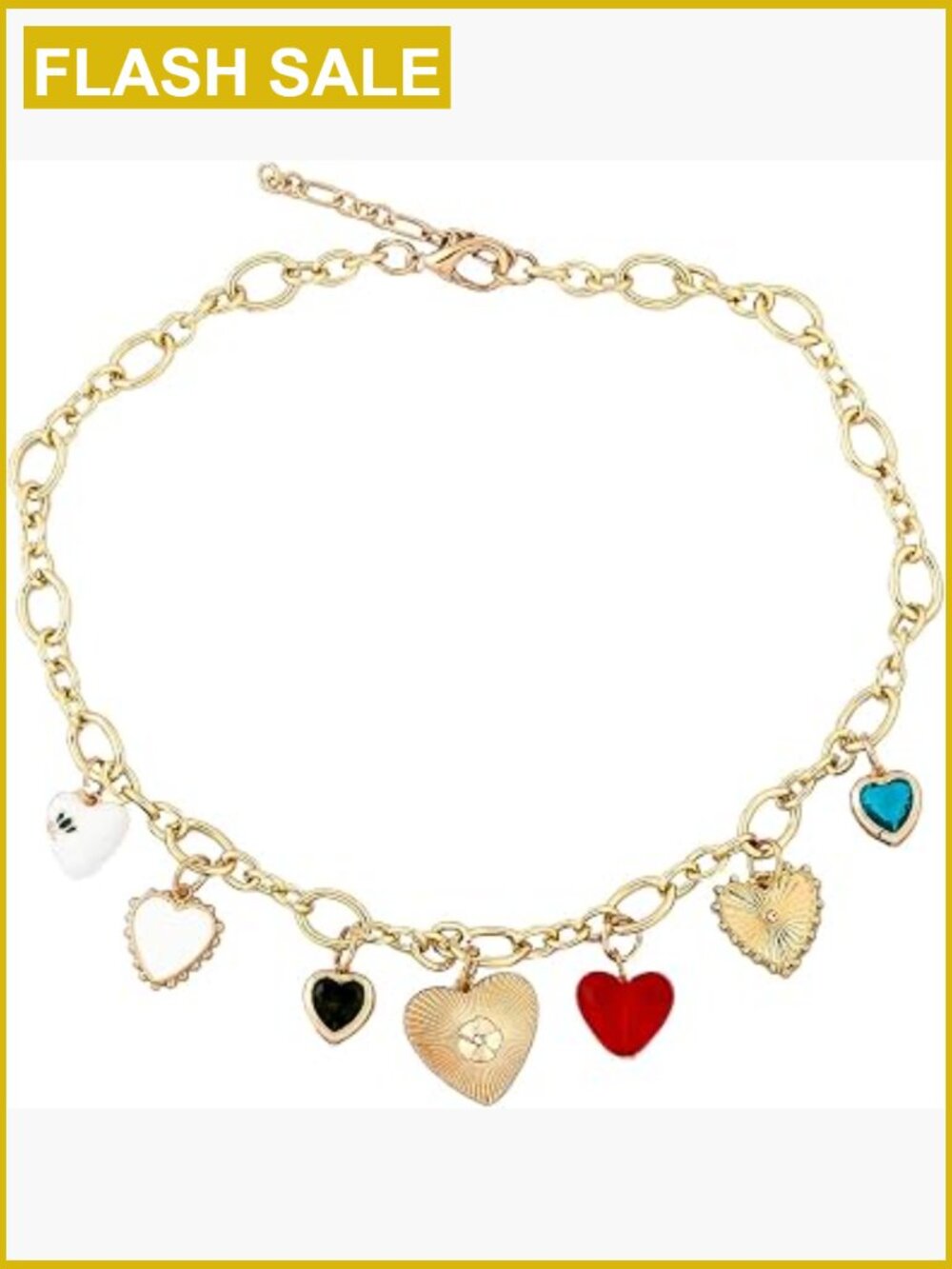 Chunky Heart Charm Pendant Necklace - Gold Tone Link Chain with Multiple Hearts